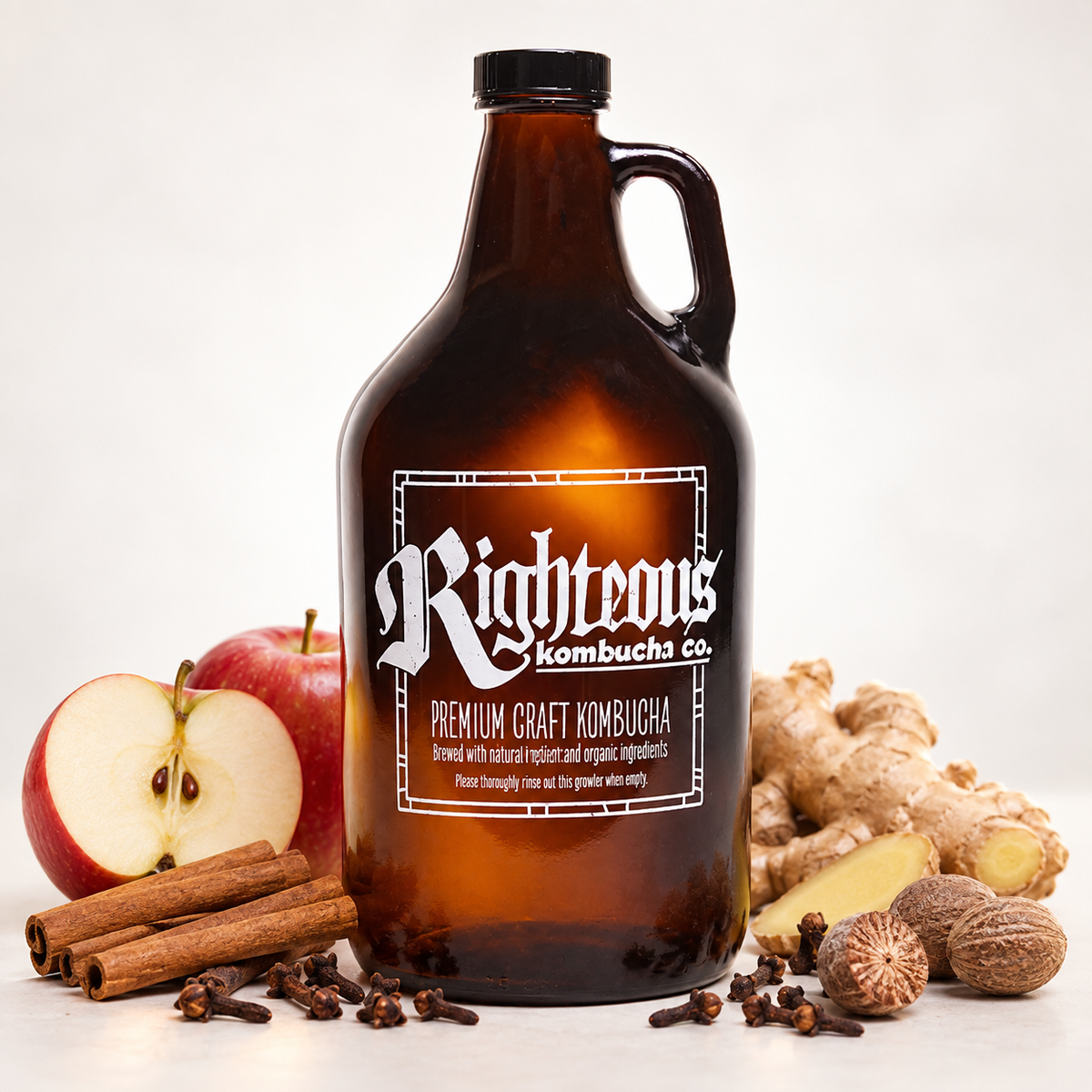 Righteous Apple Cider Kombucha 64 oz growler, brewed in Colorado Springs